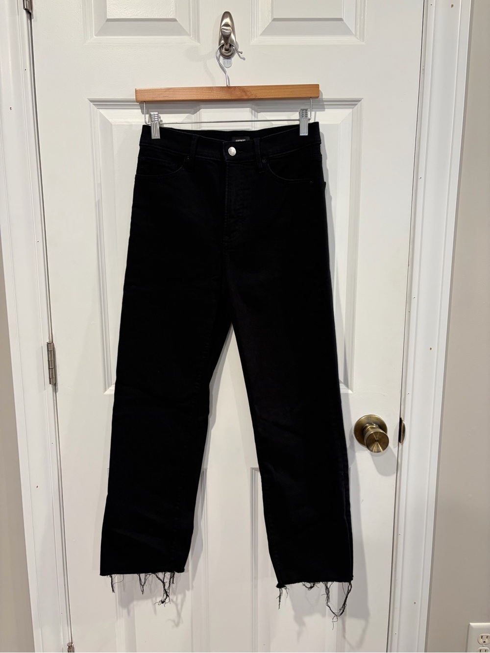 Express Black Straight Leg Jeans with Raw Hem